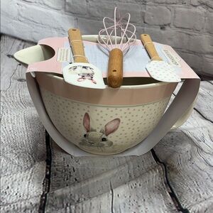 The Baking Shop charming Pink Rabbit Mixing Bowl with Utensil Set